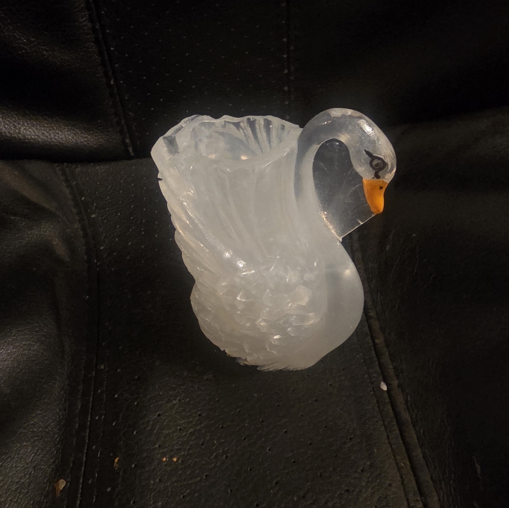 Small Mini White Swan Vase, Handmade With Resin Above 4" High